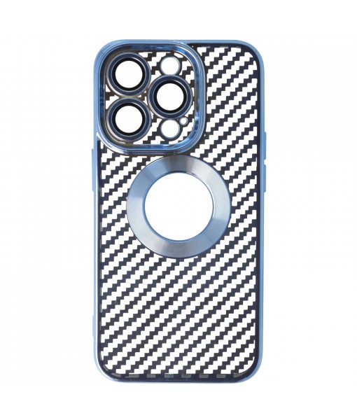 Husa iPhone 14 Pro Max, Carbon Fiber TPU, Albastru